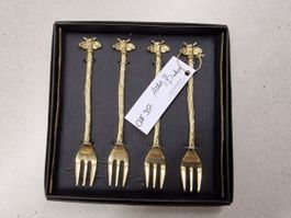 Kuchengabel Gold mit Bienen 4-teiliges Set