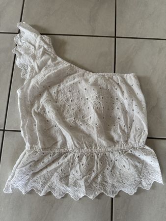 Weisses Sommer Top mit Spitze, One Shoulder, Gr. 36