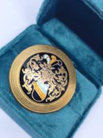 Antike / Vintage Brosche Wappen Emaille Goldfarben Rund 5cm