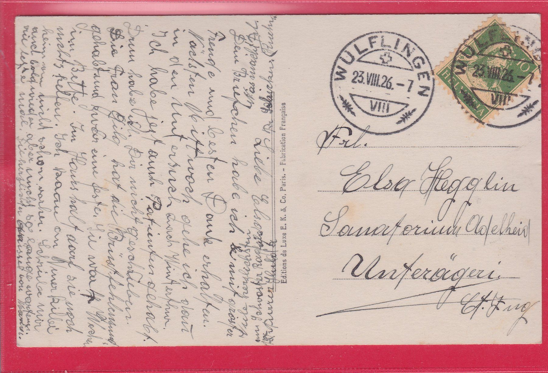 Ansichtskarten: JUNGE DAME MIT LILA BLUSE, 23.8.1926 – Gebraucht aus Oberrieden von Gebirgsstelze 1