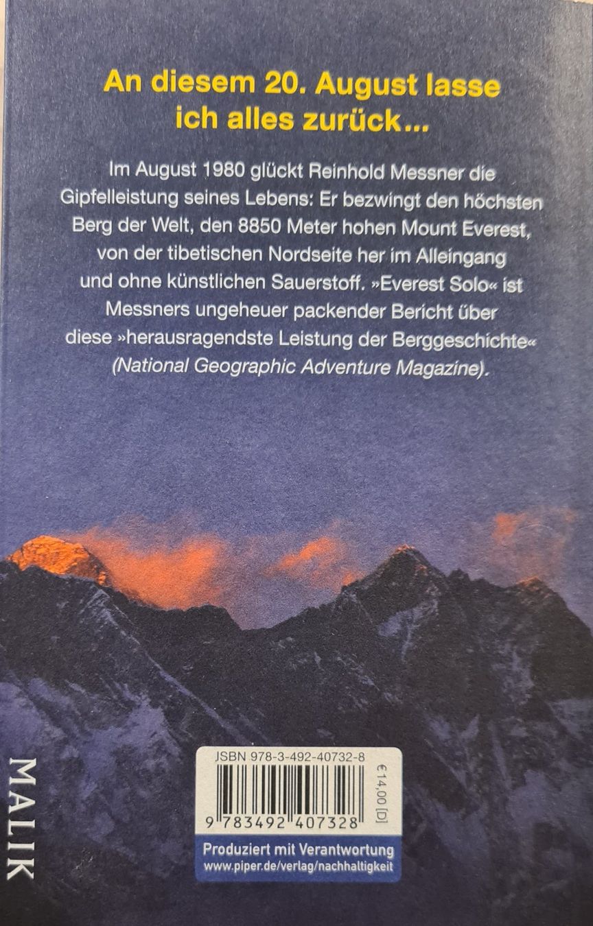 Bücher: Buch Reinhold Messner "Everest Solo" – Gebraucht aus Islikon von EFH651 1