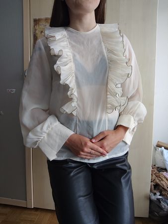 vintage ruffled sheer blouse, cream, size S-M