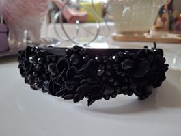 Serre-tête noir avec fleurs et paillettes neuf