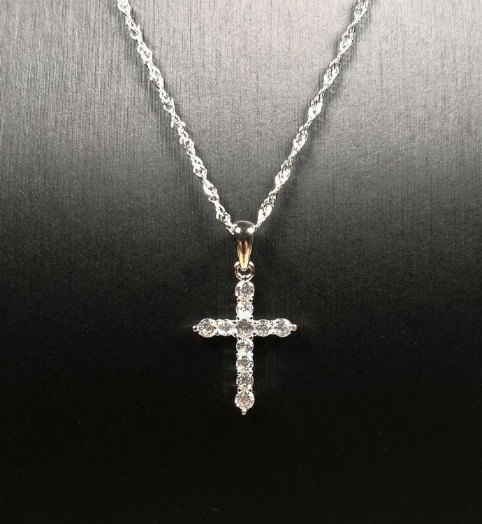 GAVU Firmungs-Halskette Aus 925 Sterling Silber – Kreuz-Anhänger Mit Zirkonia, 40+5 Cm, Geschenk Für Frauen