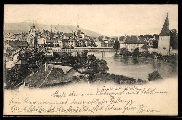 Cartoline postali: Solothurn, Stadtansicht mit Brücke und  – Usato da Berlin venduto da bartko-reher