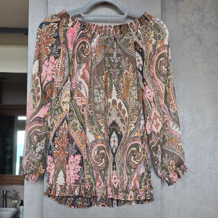 🐸 LUFTIGE PAISLEY CARMEN BLUSE S