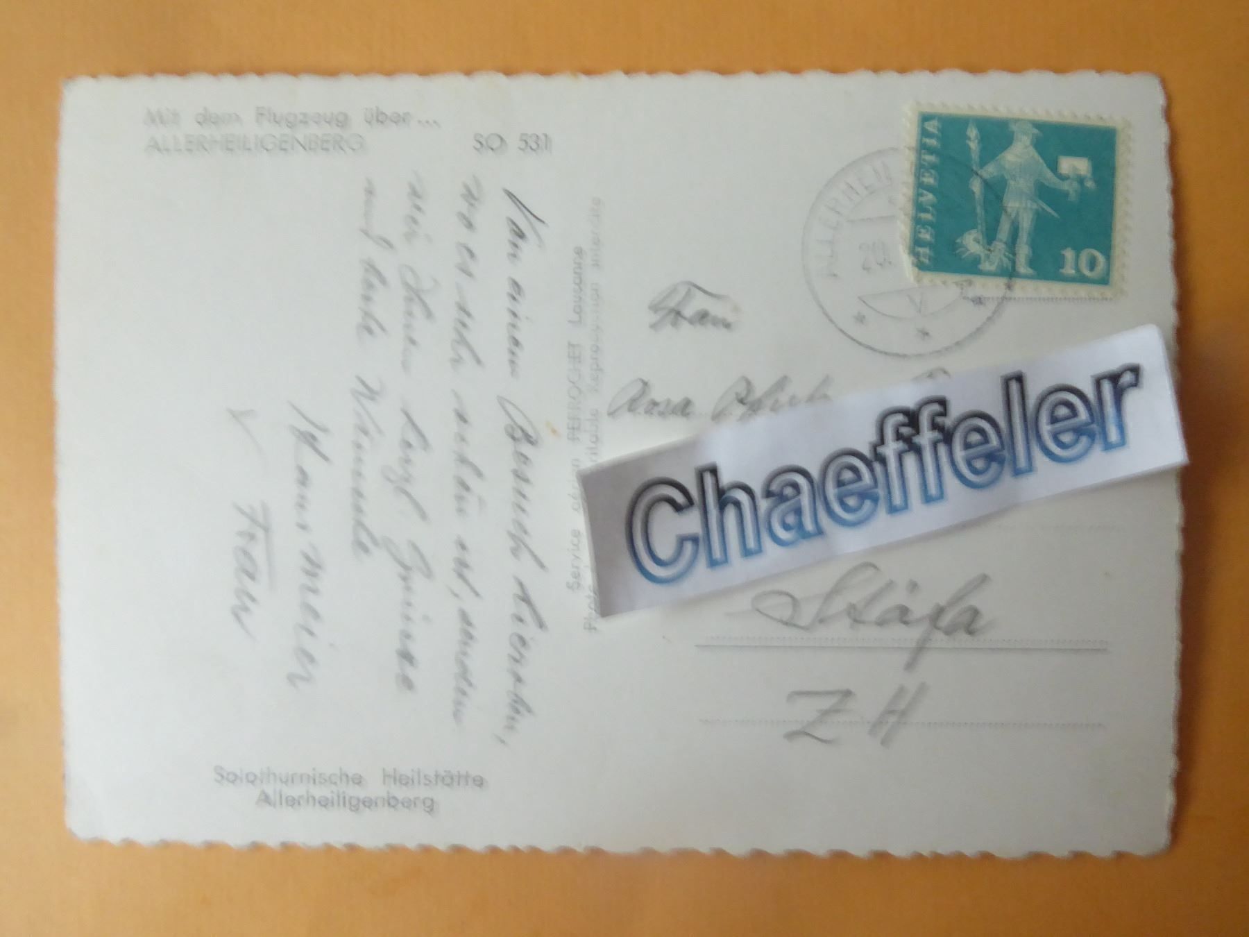 Cartoline postali: Mit dem Flugi über... Allerheiligenberg – Usato da Zürich venduto da Chaeffeler 1