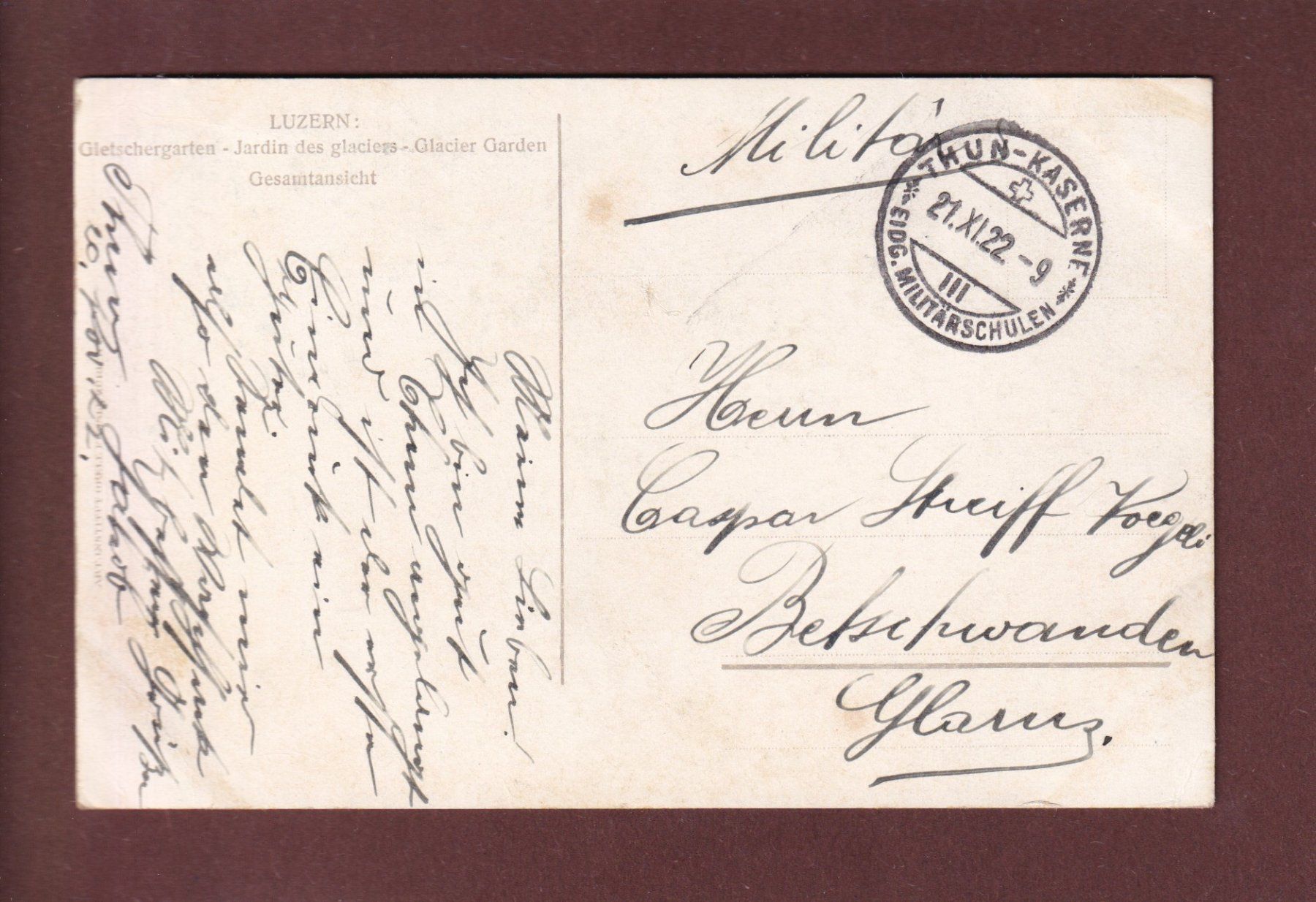 Ansichtskarten: LUZERN - Gletschergarten - 1922 – Gebraucht aus Pully von nicecards 1