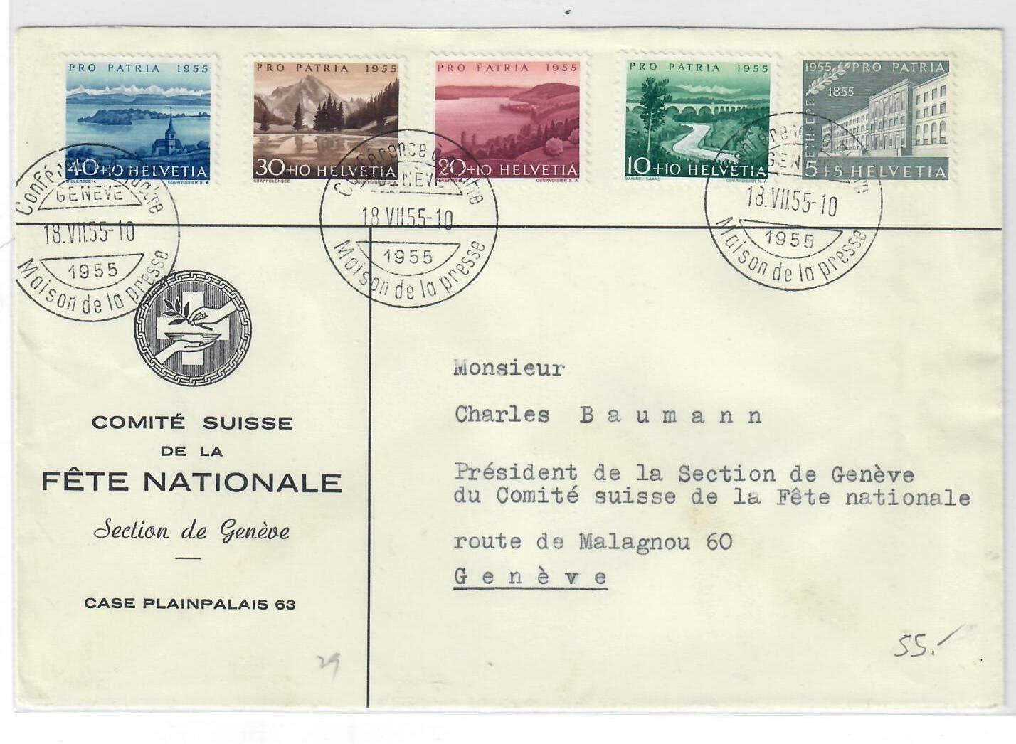 Tutti i francobolli: Pro Patria  1955 Satzbrief – Usato da Utzigen venduto da a8b9c0