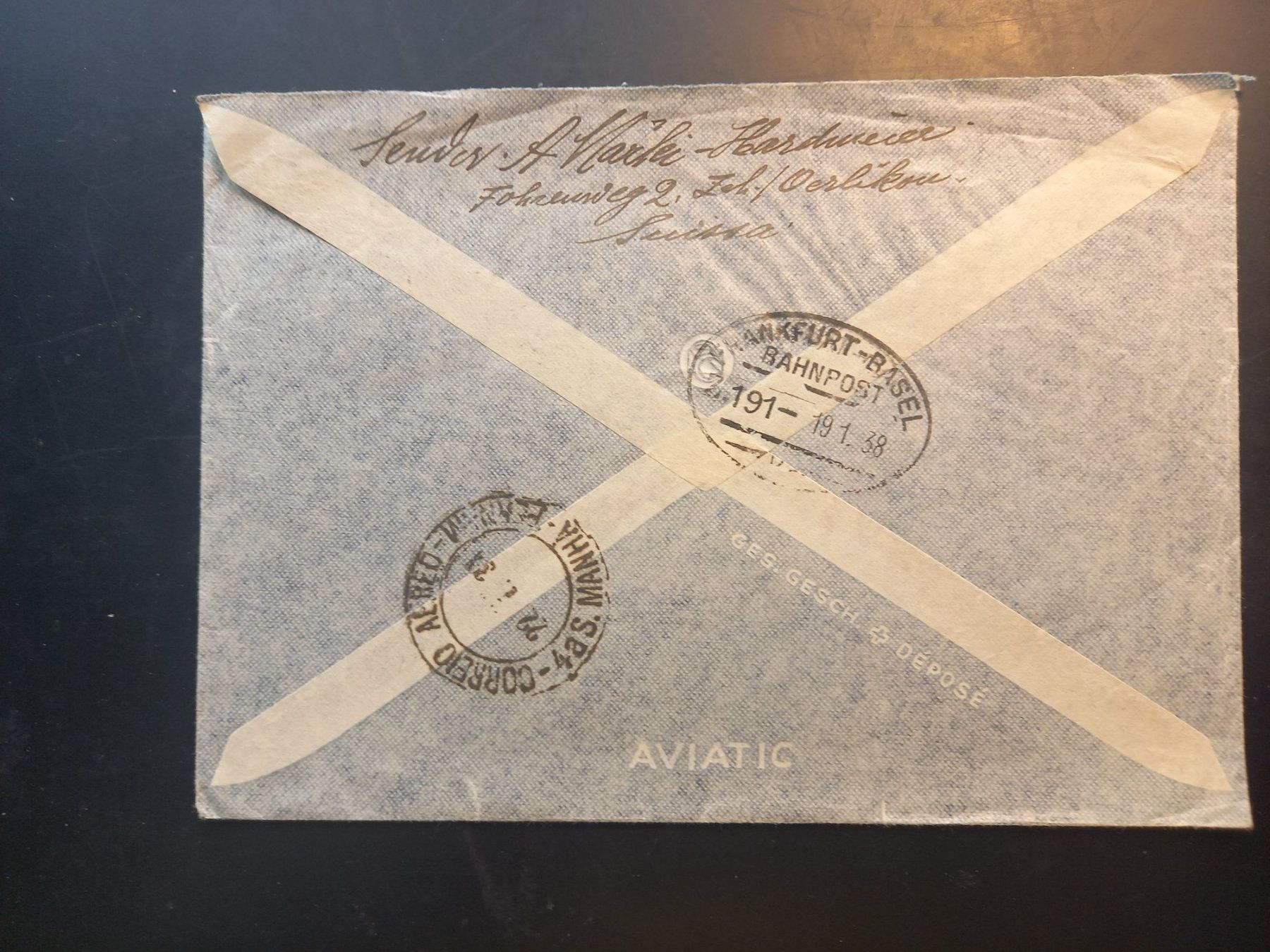 Alle Briefmarken: Deutsche Luftpost, 1938. nach Brasilien – Gebraucht aus Herzogenbuchsee von Herkules9 1