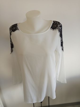 Damen Bluse Navyboot weiss mit Spitze Grösse M Fleckli