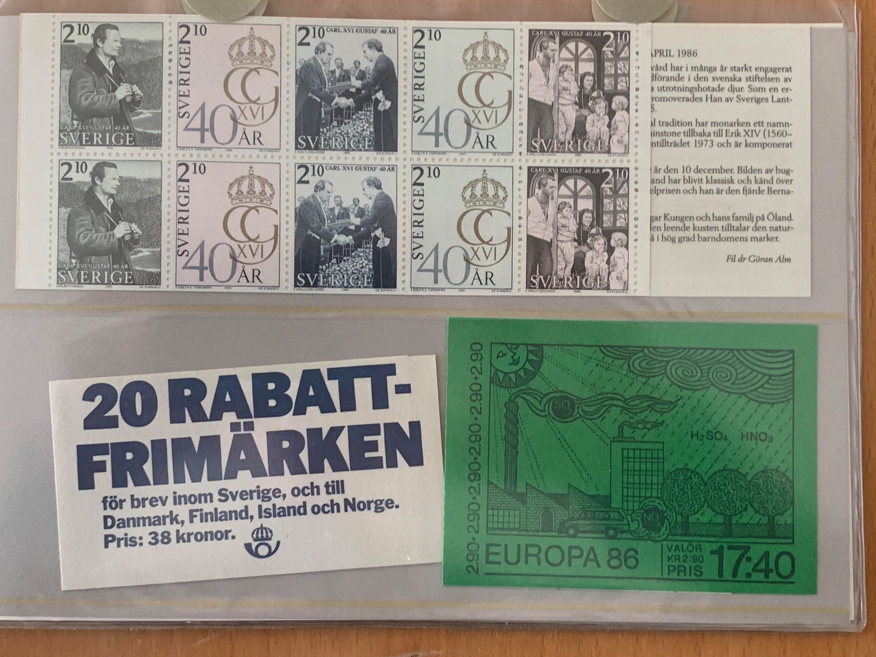 Tutti i francobolli: Schweden Suède 1986 - Swedish Stamp Booklets - Complete Set – Nuovo e nell'imballaggio originale da Chavornay venduto da 4dphila 4