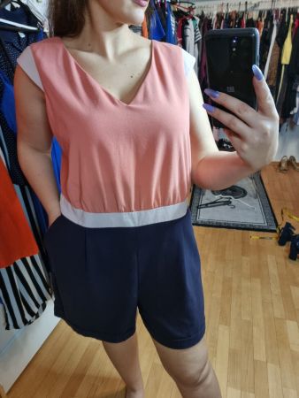 NEXT Damen Jumpsuit Gr. 48 Rosa Blau Kurz Overall
