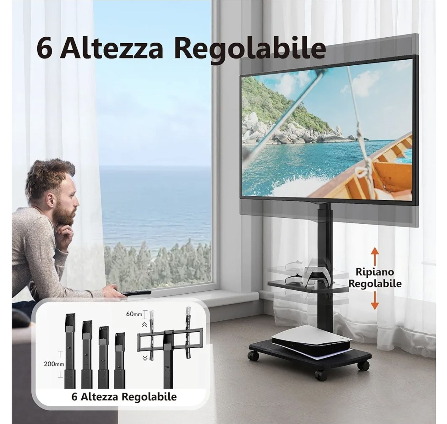 Fixations: Supporto TV mobile altezza regolabile  – D'occasion à Steinhausen par puz_zt52 1