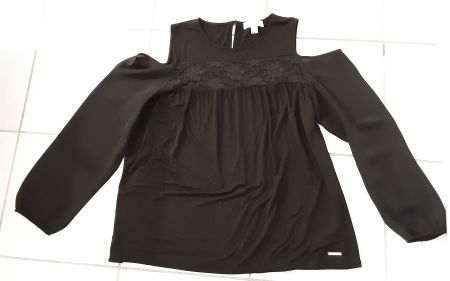 Michael Kors blouse, XL, noire, épaules nues, viscose 95%