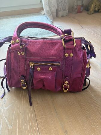 Ledertasche Metallic Pink/Violett Made in Italy, artiganale