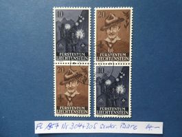 FL 1957 Nr. 304+305 gestempelte senkrechte Paare