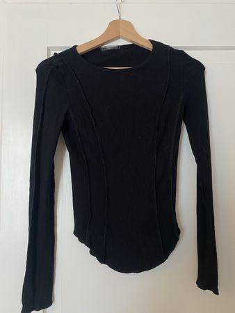 Black ribbed top, size S, long sleeves, fall basic