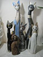 Holz Katzen Figuren Set 5 Stück handbemalt gebraucht