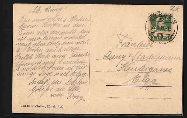 Cartoline postali: AK Horgen, Krankenhäuser, 1921 – Usato da Berlin venduto da bartko-reher 1