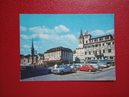 Zürich Weinplatz alte Autos mit Fraumünster (953)