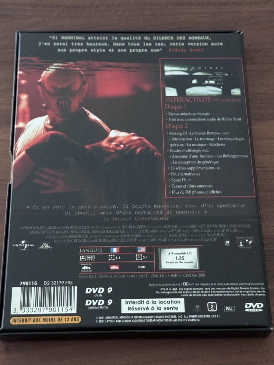 Tutti i DVDs: DVD Hannibal (Ridley Scott) – Usato da Grand-Lancy venduto da cyr_n5ky 1