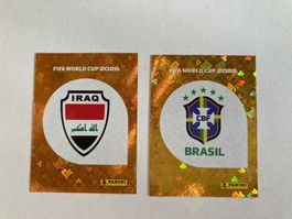 2 x Panini FIFA World Cup 2026, Gold-LOGO, BRA1, IRQ1