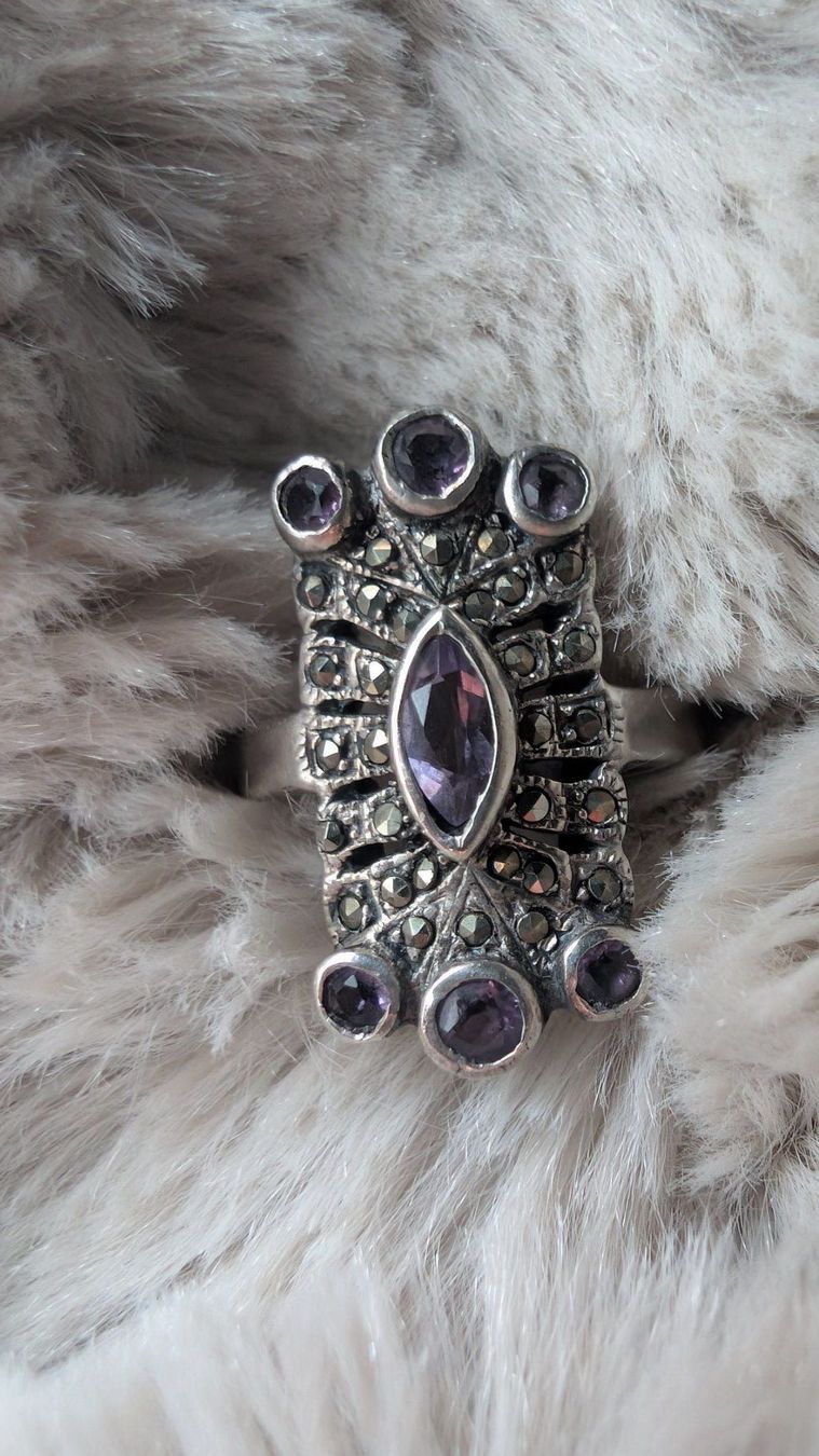 Anelli: Vintage Ring mit Amethyst und Markasit, Silber 925 – Usato da Egg b. Zürich venduto da leroy711 1