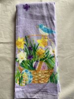 Spring Easter kitchen towel lavender bird nest