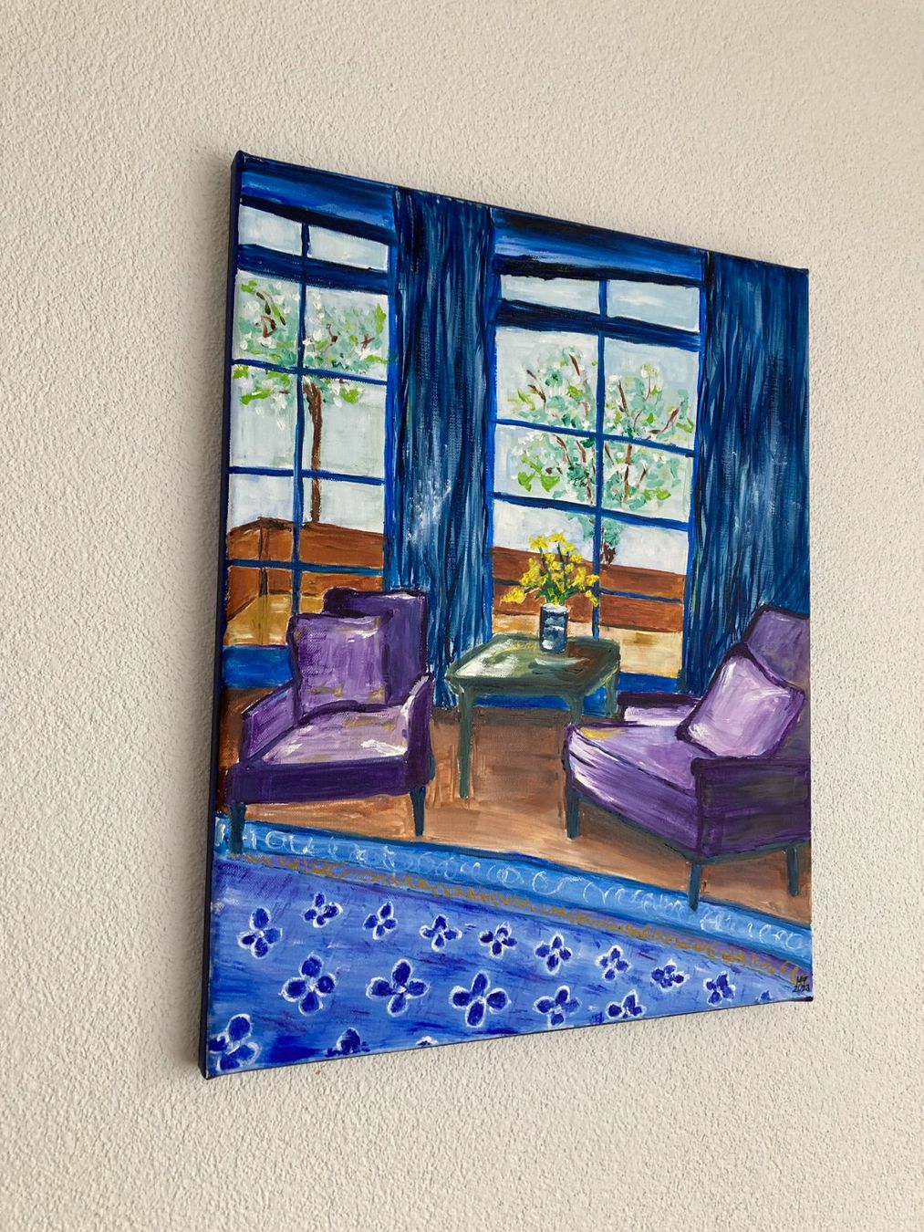 Dipinti: Das blaue Zimmer - Ölgemälde – Nuovo (secondo la descrizione) da Cham venduto da Felha 3