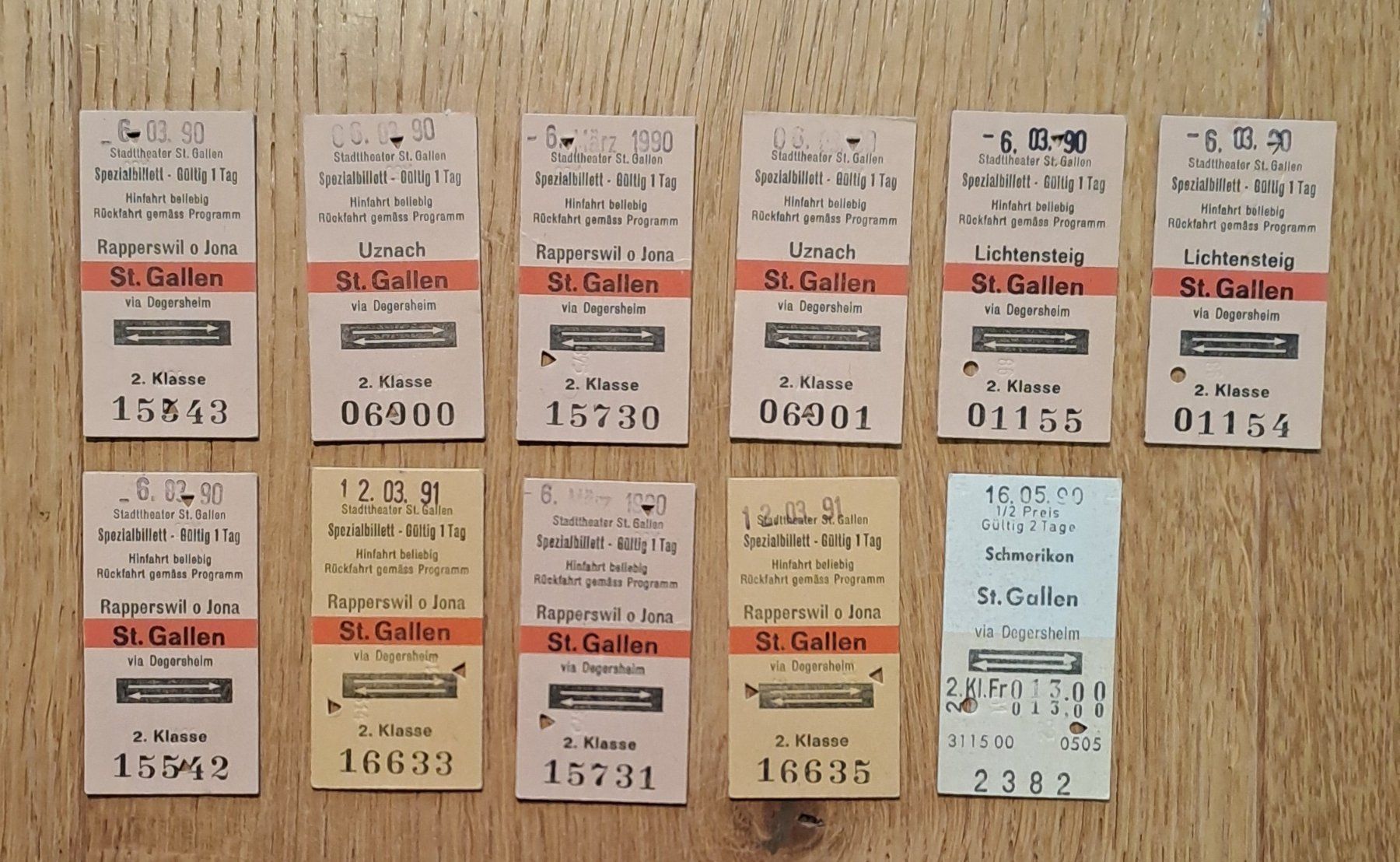 Biglietti: Billette aus Karton 1990 und 1991 – Usato da Jona venduto da ViktorTraveller