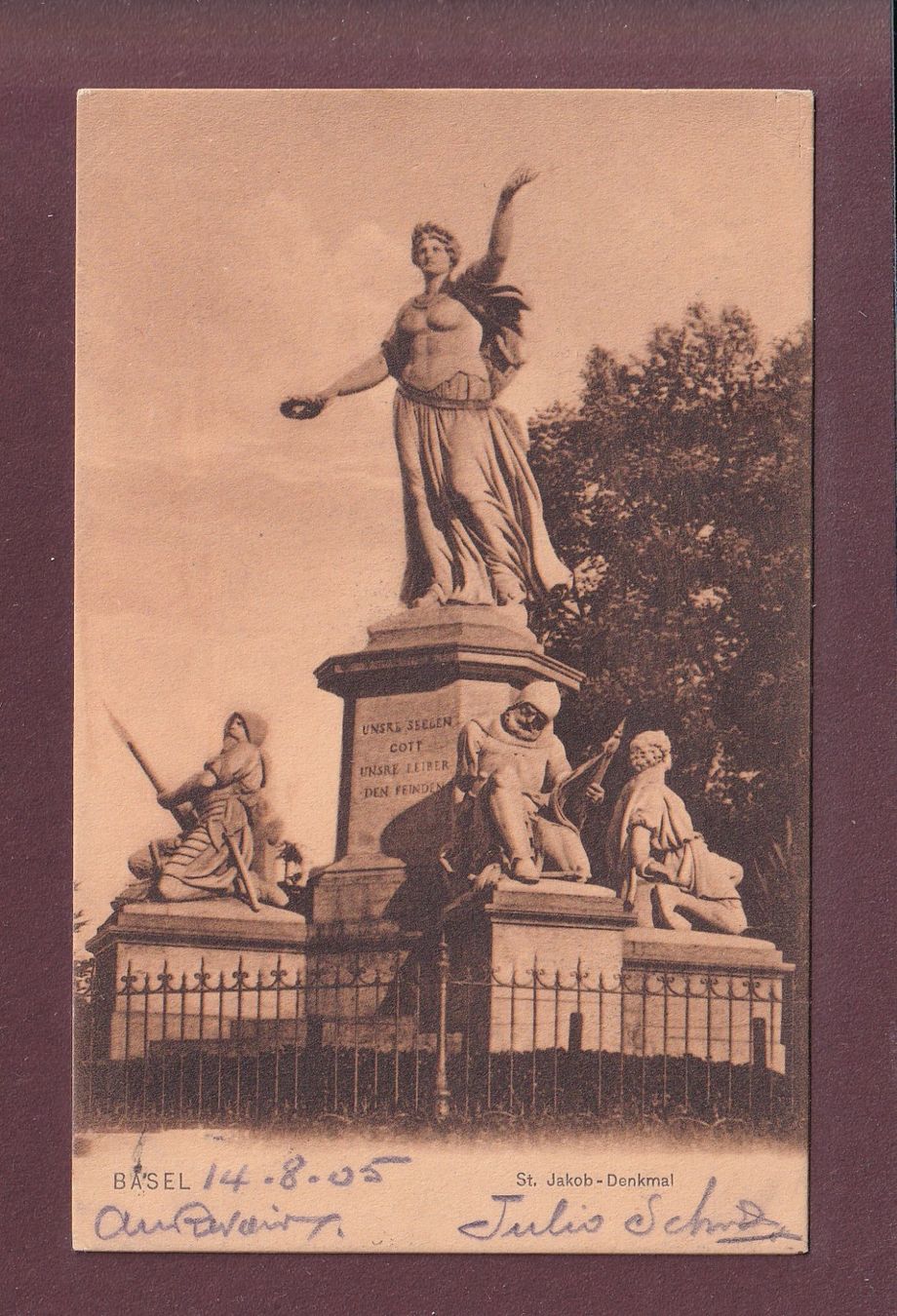 Cartoline postali: BASEL - St. Jakob-Denkmal - 1905 – Usato da Pully venduto da nicecards