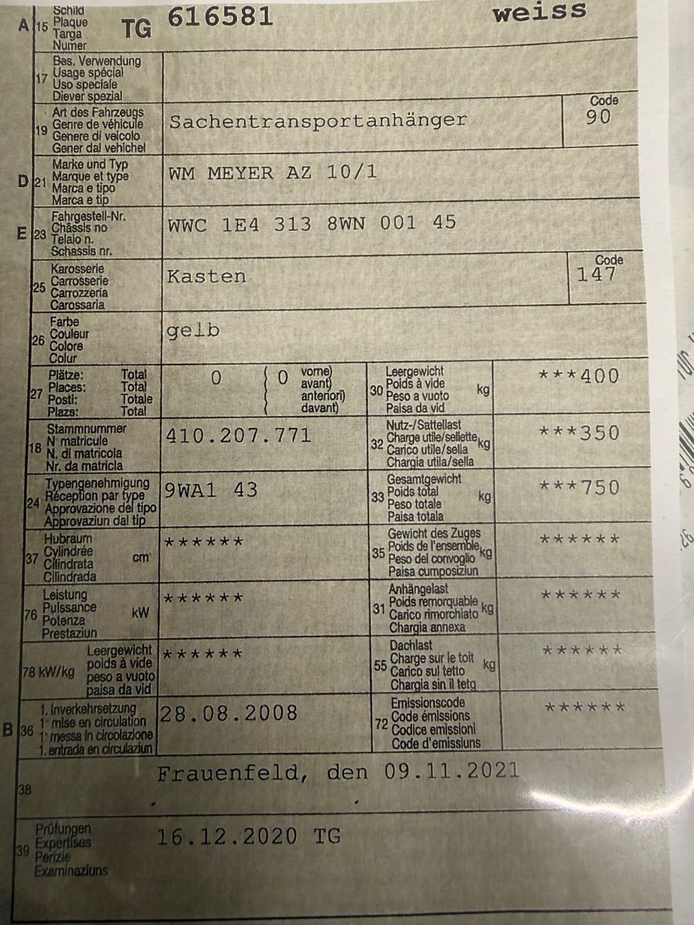 Wm Meyer Rimorchi: WM Meyer – Difettoso da Landschlacht venduto da haebi 6