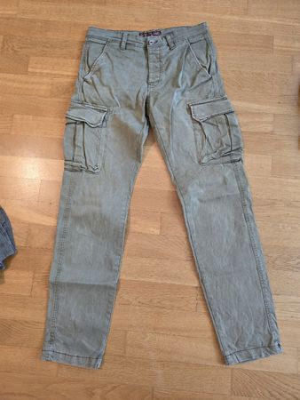 Herren Cargo Hose 44/30 Olivgrün Slim Fit Military Style
