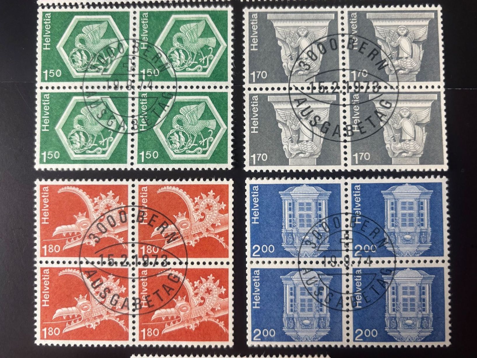Tutti i francobolli: CH1973 - Série ind + bloc de 4 - Architecture Zu 534-542 – Usato da Bulle venduto da Claude1630 4