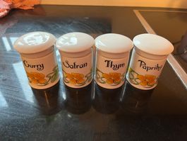 4 pots épices vintage porcelaine Lourioux très bon état