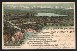 Litho Zürich, Totalansicht mit Gedicht