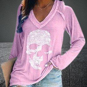 ☠️Skull Langarm Sweatshirt mit Strass-Dekoration, Größe M🩷