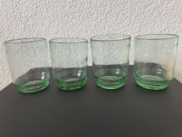 4er Set Wassergläser, Glas, grün, Vintage-Look, neuwertig