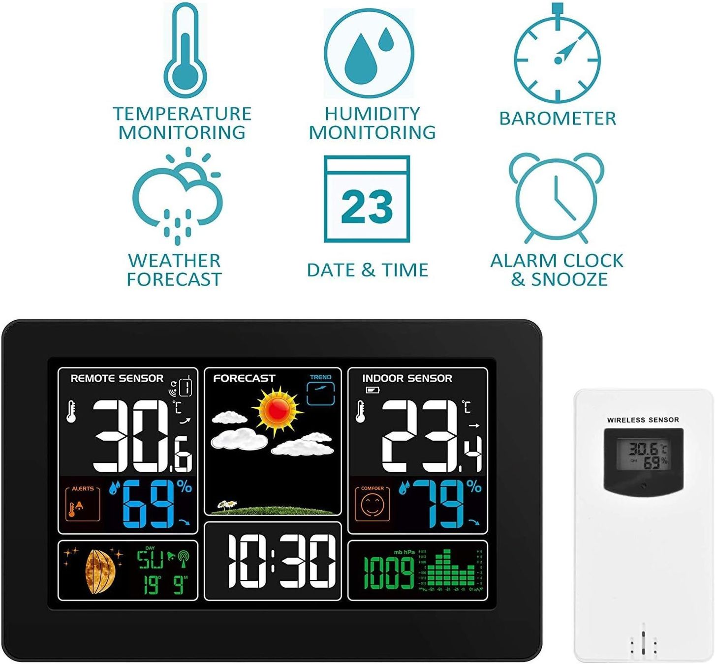 Sonstiges für Haushalt & Wohnen: Wetterstation mit Außensensor 9-IN-1 Wireless Digital Wecker – Neu und originalverpackt aus Dörflingen von Nixhub 1