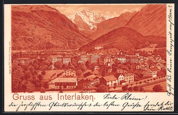 Cartoline postali: AK Interlaken, Panorama, 1899 – Usato da Berlin venduto da bartko-reher
