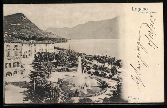 Cartoline postali: AK Lugano, Fontana grande, 1902 – Usato da Berlin venduto da bartko-reher