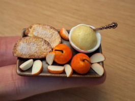 Fotzelschnitte mit Apfelmus, Handgemacht, Keramik, Maileg