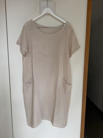 Beige Linen Summer Dress with Pockets, Size 44