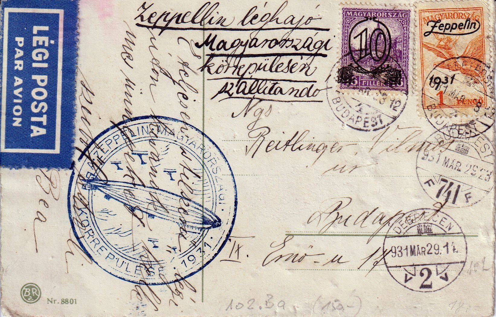 Alle Briefmarken: Ungarn, Zeppelinfahrt 102.Ba, Karte – Gebraucht aus Basel von Bingis