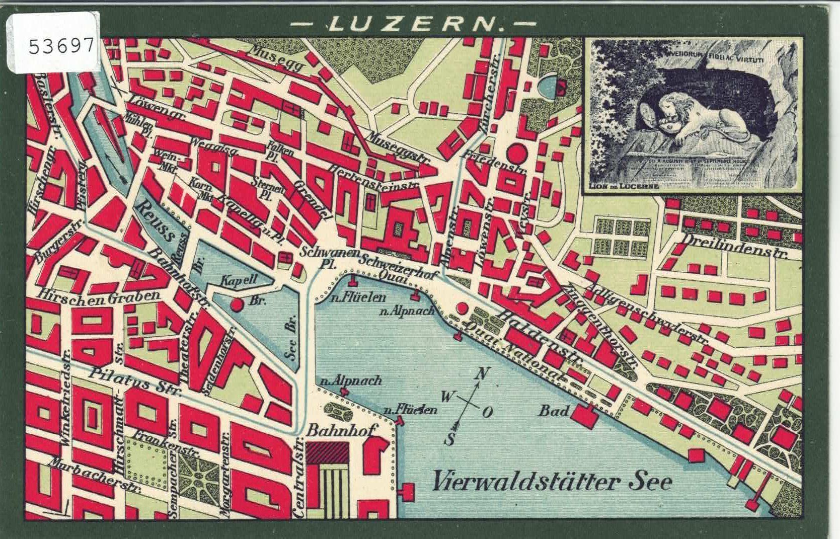 Cartoline postali: Luzern - Stadt-Plan - Litho – Usato da Ettingen venduto da Kartenplanet