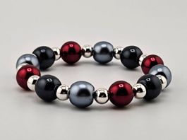 Damenarmband Perlen in Anthrazit Grau Rot und Silber