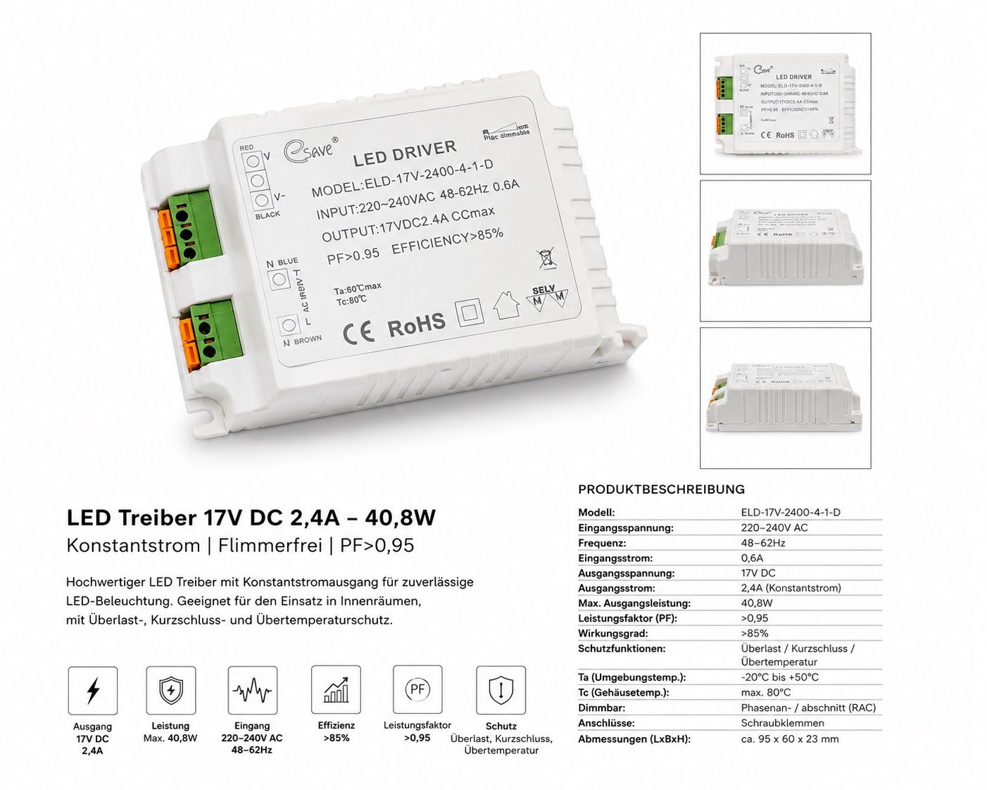 Componenti elettronici: ELD - 17 V 2400-41-D dimmbar + nicht dimmbar – Nuovo e nell'imballaggio originale da Chur venduto da Esaveag