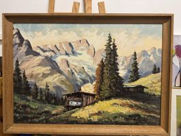 Framed Oil Painting - Alps Cabin  View Innsbruck Framed Oak