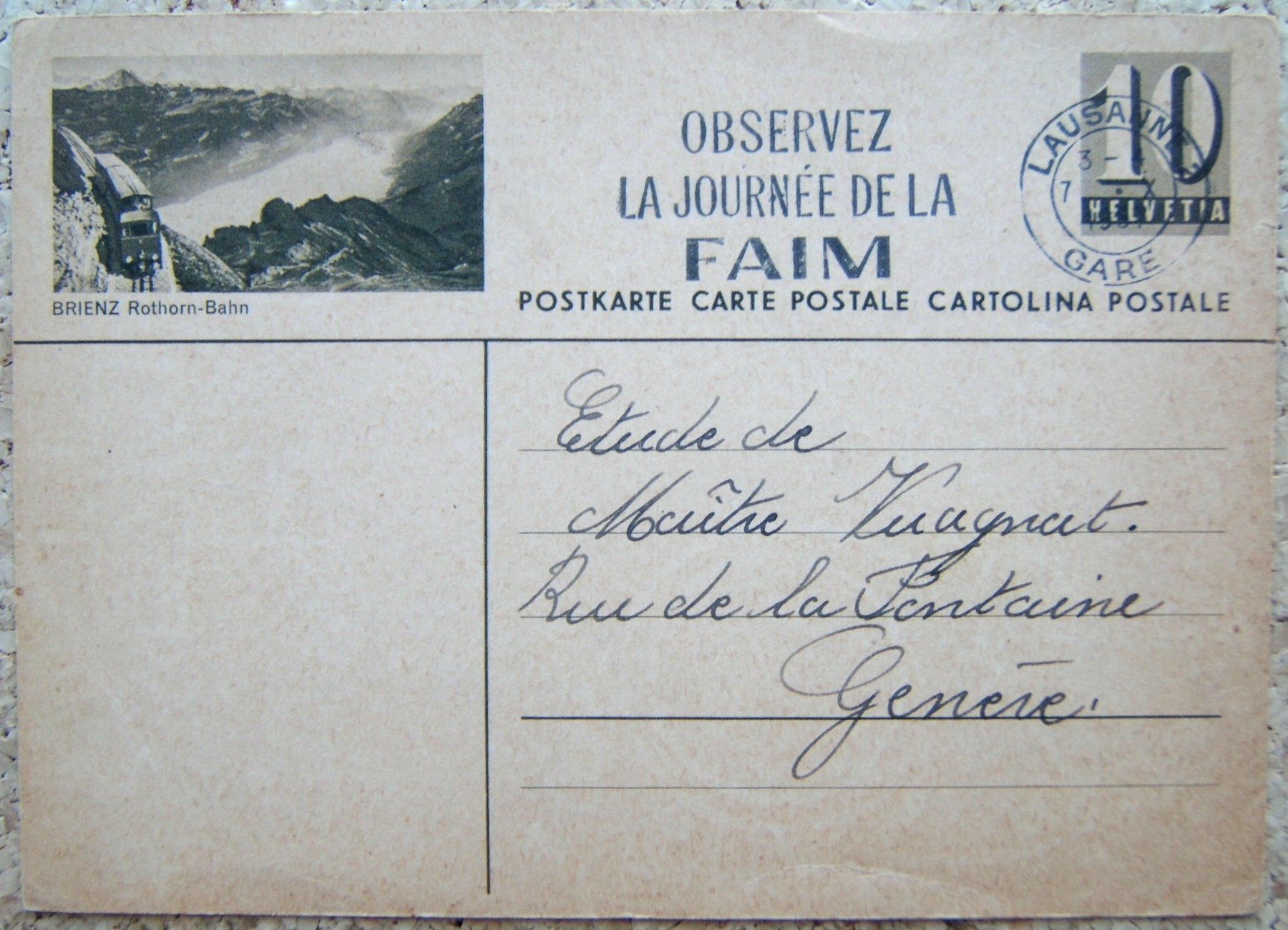 Alle Briefmarken: BPK BRIENZ ROTHORN-BAHN1957 – Gebraucht aus Brunnen von Nonne04